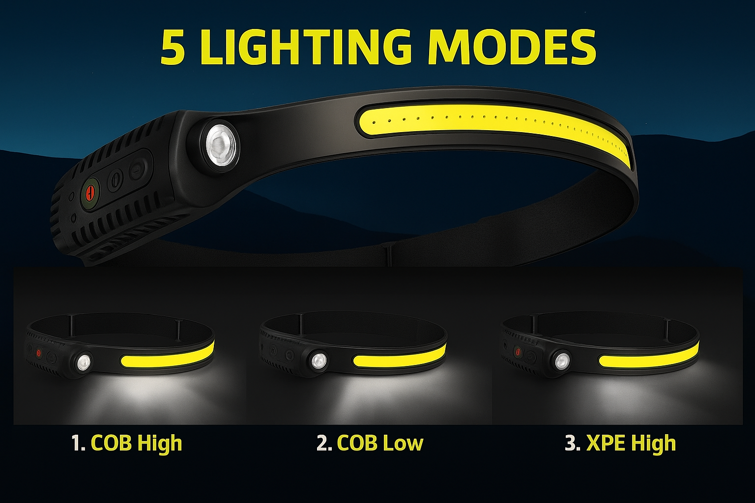 مصباح الرأس الذكي LED القابل للشحن عبر USB